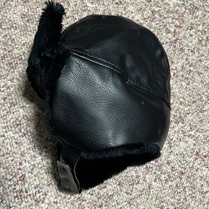 Black Leather Aviator Hat